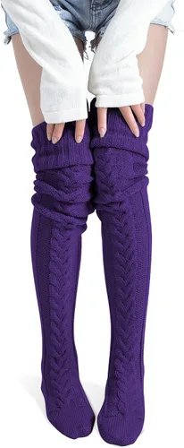 Vista 21 de Pcavin Calcetines altos hasta el muslo para mujer, calentadores de piernas 1 piezas-negro