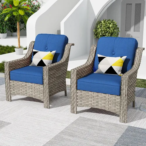 Vista 18 de HOOOWOOO Sofá de patio de 3 plazas de mimbre para exteriores, resistente a todo tipo de clima, con respaldo alto, muebles a juego (beige y bronceado)