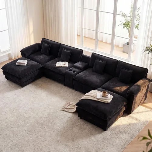 Vista 23 de ONEMMLION Cloud Couch - Sofá modular seccional en forma de U de 114 pulgadas, cómodos sofás seccionales para sala de estar, sofá moderno de felpilla