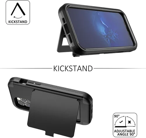 Vista 5 de WeLoveCase Defender - Funda tipo cartera compatible con iPhone 12/12 Pro 2020, tarjetero y espejo oculto, tres capas a prueba de golpes, resistente