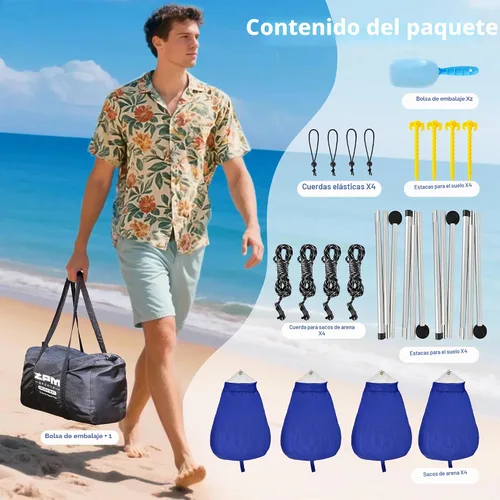 Vista 7 de 2PM SPORTS Toldo de Carpa de Playa con Protección UV UPF50+, Refugio Grande de Sombra Solar para Exteriores para Picnic Familiar, Camping, Viajes