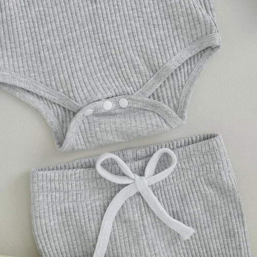 Vista 5 de Mandizy Ropa de oso para bebé, mameluco y pantalones de punto acanalado de manga larga y pantalones para otoño e invierno, recién nacido, niño