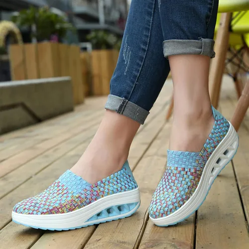 Vista 6 de AngryMonkey Zapatos ortopédicos para caminar con malla tejida y transpirable para mujer, con soporte de arco, plataforma con cojín de aire, zapatos