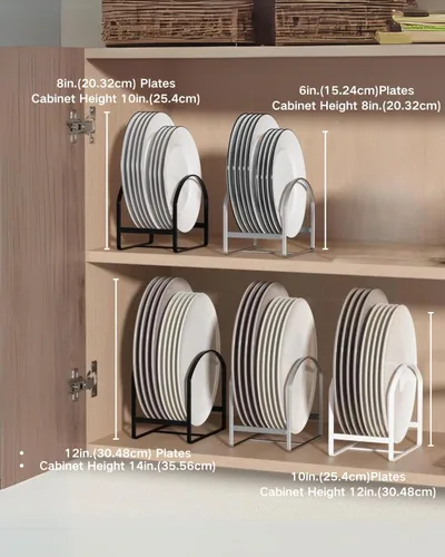 Vista 8 de LINFIDITE Paquete de 2 soportes organizadores de platos de cocina para gabinete, ahorrador de espacio, estante de almacenamiento de platos Negro