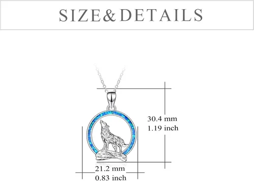 Vista 3 de YFN Collar de lobo para hombres y mujeres, plata de ley, ópalo luna, lobo joyería de cumpleaños para amantes del lobo de 18 + 2 pulgadas, Plata