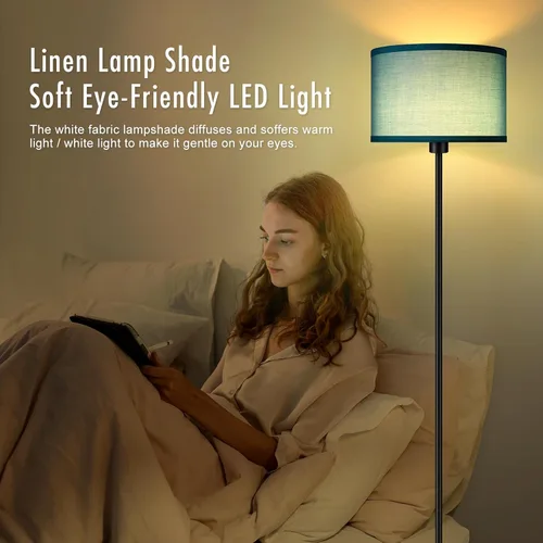 Vista 6 de Lámpara de pie negra, lámpara de pie LED de 58 pulgadas de alto, lámparas de sala de estar simples con pantalla, interruptor de pedal de pie