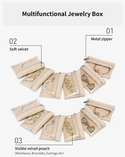 Vista 4 de VLANDO - Bolsa de viaje para joyería, 12 bolsas de terciopelo con A.12 PCS transparente