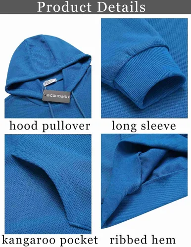 Vista 5 de COOFANDY Sudadera con capucha para hombre, manga larga, casual, con bolsillo, de punto gofre