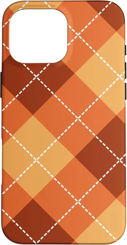 Vista 18 de Funda para iPhone 13 Pro, naranja, amarillo y marrón, a cuadros, otoño, calabazas