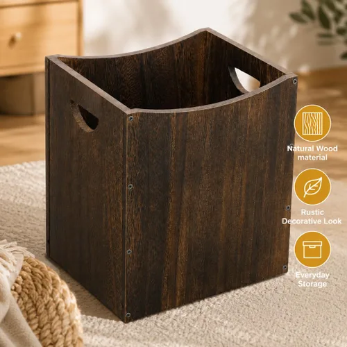 Vista 10 de Vrisa Basurero rectangular de madera de 5.3 galones con asas integradas, pequeño bote de basura para dormitorio, oficina, cocina, baño, debajo