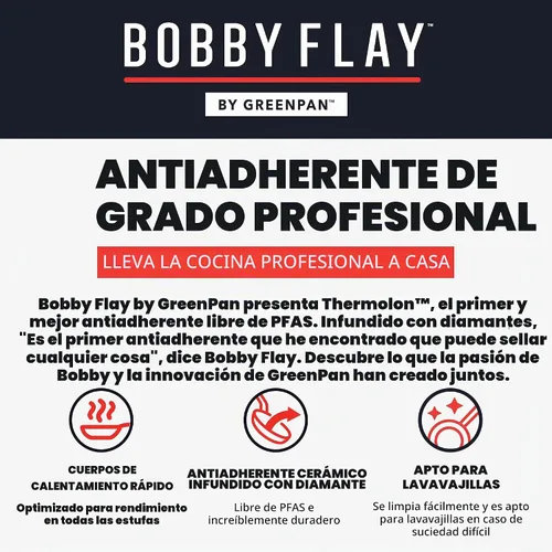 Vista 11 de GreenPan x Bobby Flay - Juego de ollas y sartenes antiadherentes de 10 piezas, cerámica de diamante sin PFAS, apto para inducción, fácil de limpiar