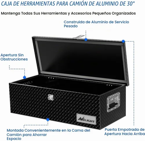 Vista 4 de Nilight - Caja de herramientas para camión de 30 pulgadas, cajas de herramientas resistentes de aluminio con placa de diamante para cama de camión
