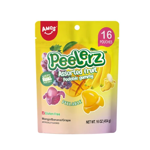Vista 13 de AMOS Peelerz - Caramelo de goma pelable, mango/lichi/maracuyá/melocotón Paquete de 4 variedades, 3 oz cada uno, total 11.99 oz