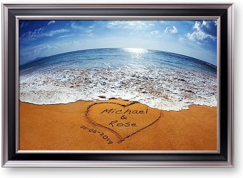 Vista 183 de A&T ARTWORK Love on Beach - Impresión fotográfica personalizada, incluye nombres y la fecha, regalo único para el aniversario de boda. Alfombrillas