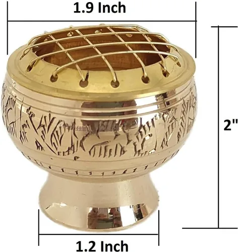 Vista 2 de Quemador de incienso dorado con diseño grabado Loban Burner Bakhoor Burner Dhoop Holder