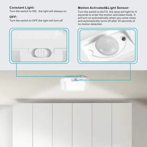 Vista 4 de LINEWAY Luz de techo con sensor de movimiento - Luz LED activada por movimiento para interiores, 6000K, 180LM, funciona con batería para armario