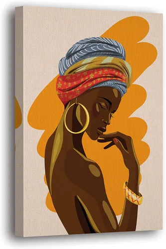 Vista 13 de SpiritualHands Máscaras africanas - Lienzo decorativo para pared, lienzo de dama africana, vibrante arte de pared africano hecho a mano