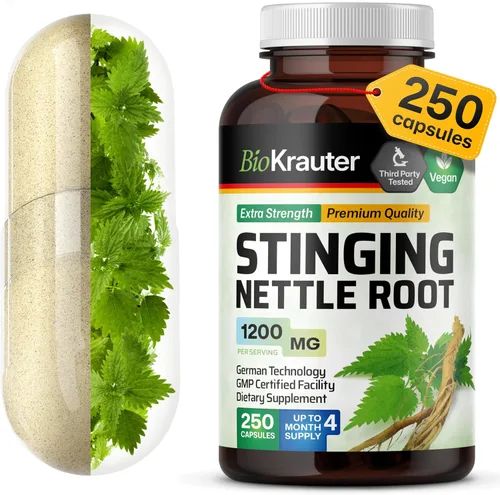 Vista 9 de Raíz de ortiga picante 100 cápsulas, 1000 mg por porción, raíz orgánica de ortiga (Urtica Dioica)
