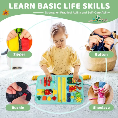 Vista 5 de Tabla de actividades para niños pequeños de 1 año, juguete Montessori, libro sensorial ocupado para niños de 1 a 3 años, juego de pesca, habilidades