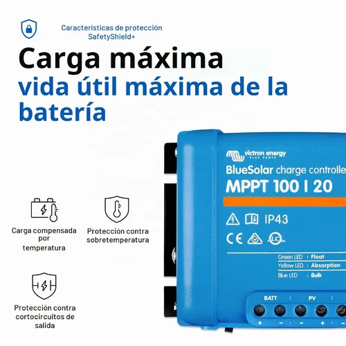 Vista 5 de Victron Energy BlueSolar MPPT Controlador de carga solar - Controladores de carga para paneles solares - 100V, 20 amperios, 48 voltios