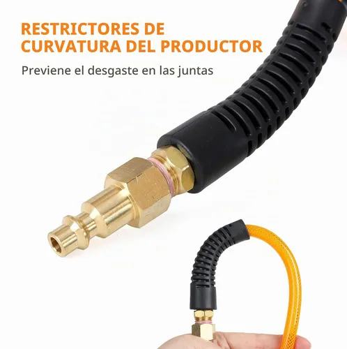 Vista 4 de Manguera de compresor de aire de 1/4 pulgadas x 25 pies, manguera de aire de poliuretano reforzado (PU) Flexeel con accesorios, restrictores