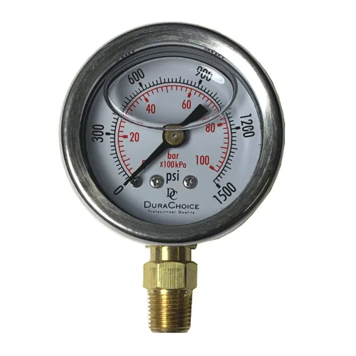 Vista 19 de Manómetro lleno de aceite de 1-1/2" - Caja de acero inoxidable, latón, 1/8" NPT, conexión de montaje inferior, 0-1,000PSI