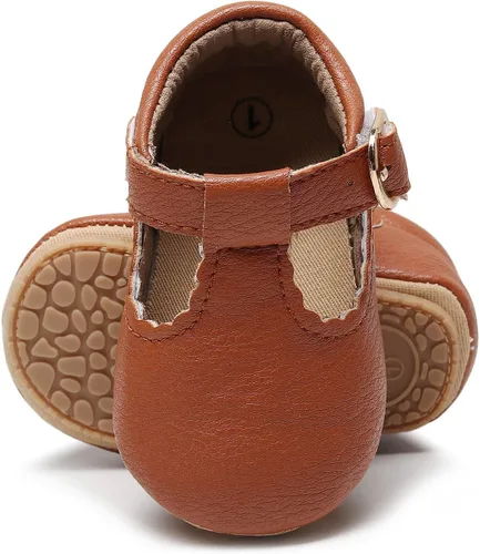 Vista 3 de HONGTEYA Zapatos planos Mary Jane para bebés y niñas, antideslizantes, para los primeros pasos, suela suave, piel sintética, zapatos de cuna