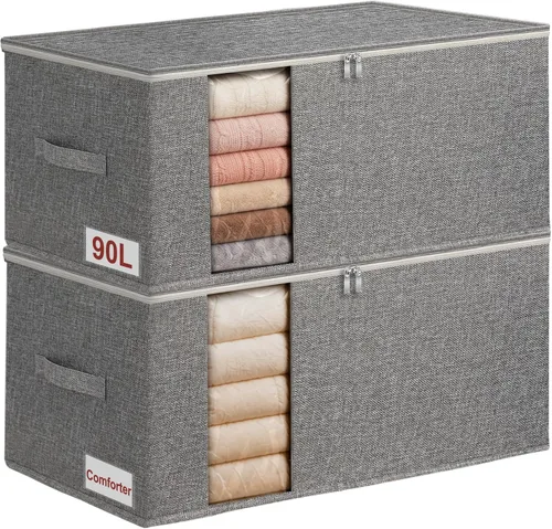 Vista 9 de 60L - Bolsa de almacenamiento para edredón, contenedor de almacenamiento para mantas con construcción resistente, con asas duraderas, caja