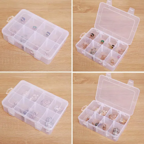 Vista 2 de Vidifor 2 paquetes de contenedor de suministros de arte de 8 compartimentos, caja organizadora de plástico transparente con divisores