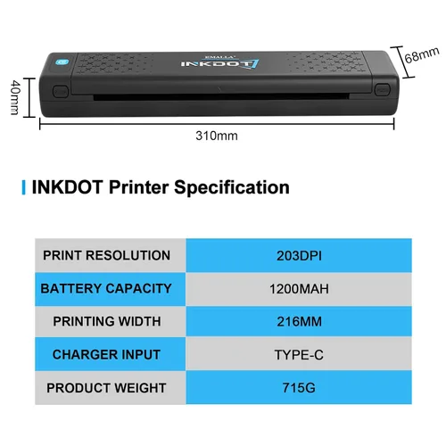 Vista 7 de Emalla INKDOT - Impresora de plantillas de tatuaje, impresora térmica Bluetooth 203DPI de alta resolución, máquina de tatuaje de transferencia