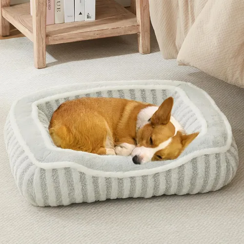 Vista 10 de Cama extra pequeña para perros y gatos, felpa de lujo, cómoda y duradera, lavable, rectangular, parte inferior antideslizante, tamaño 19 x 16 Gris