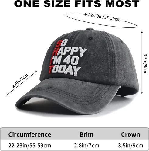 Vista 2 de So Happy I'm 40 Today - Gorra de béisbol para hombres y mujeres, ajustable, bordado, de algodón, vintage, para cumpleaños 40