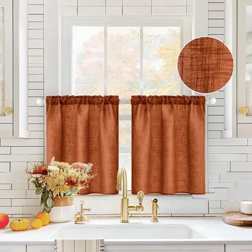 Vista 20 de MIULEE Cortinas de Halloween para cafetería de 24 pulgadas de largo, cortina de media ventana semitransparente, cortinas de lino cortas estilo casa