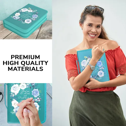 Vista 6 de DEHITE Funda para la Biblia para mujer, bolsas de transporte de la Biblia, tamaños medianos y grandes, ranuras para bolígrafos, tela de primera