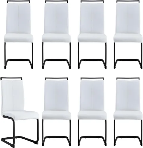 Vista 17 de gopop Juego de sillas de comedor, sillas modernas de metal con asiento acolchado de piel sintética, respaldo alto y patas cromadas resistentes, Negro