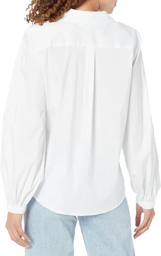 Vista 2 de Karl Lagerfeld Paris Blusa deportiva de manga larga con rayas de popelina para mujer