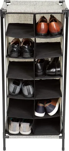 Vista 2 de Simplify Organizador de zapatos independiente, 12 pares, bueno para tacones, zapatos planos y tenis, diseño apilable, negro/gris