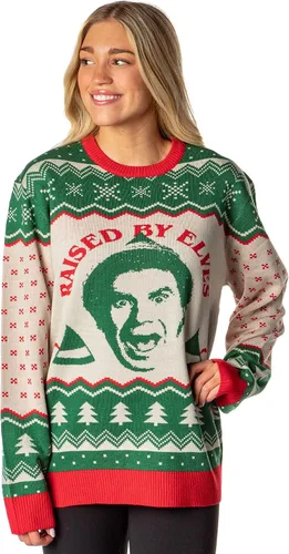 Vista 4 de Bioworld ELF The Movie - Suéter de punto para hombre, diseño navideño feo, Marrón