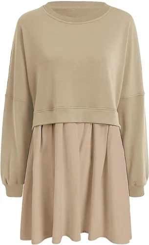 Vista 4 de Vestido de sudadera de gran tamaño para mujer, manga larga, cuello redondo, sin botones, ajuste relajado, mini vestido