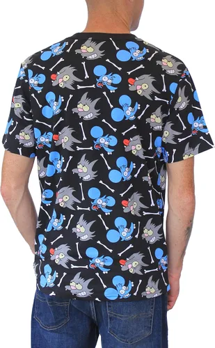 Vista 2 de Simpsons Itchy and Scratchy Sublimated Tee Camiseta gráfica para hombre (Negro)