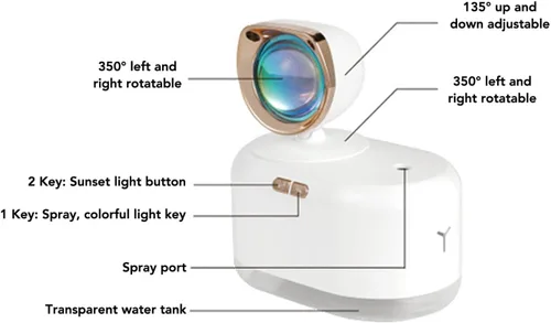 Vista 7 de TOPINCN Sunset Light Humidifier 2 in 1 Night Light & Humidifiers 300ml Water Tank Cold Mist Dehumidifiers with Sunset Projector for Bedroom Office