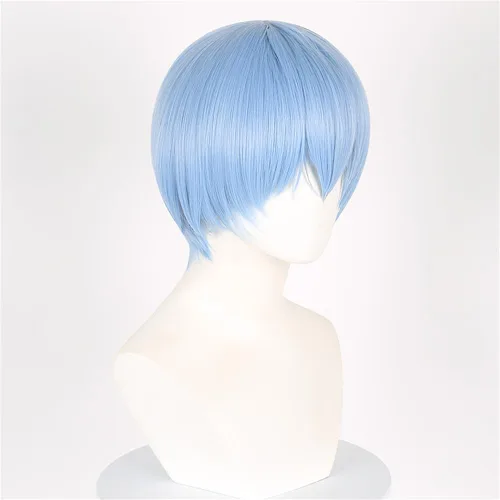 Vista 4 de Peluca corta de anime cosplay azul hielo para hombres y mujeres, peluca sintética de fiesta de disfraces de Halloween