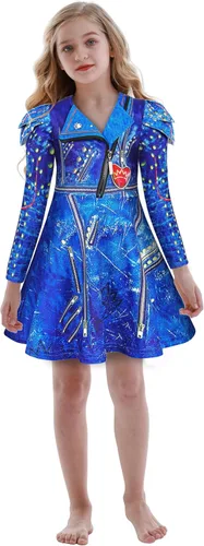 Vista 3 de HenzWorld Evie Costume for Girls Long Sleeve Halloween Dress Cosplay Party Princess Dress up Outfit with Wig