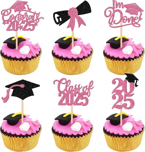 Vista 34 de 30 piezas de decoración para cupcakes de graduación para la clase de 2026 con purpurina brillante para el futuro diploma hecho 2026 Felicidades