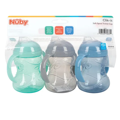 Vista 7 de Nuby Taza de agarre N' Sip de 3 piezas sin derrames con boquilla flexible suave, 2 asas con función Clik It Lock, neutro, 10 onzas