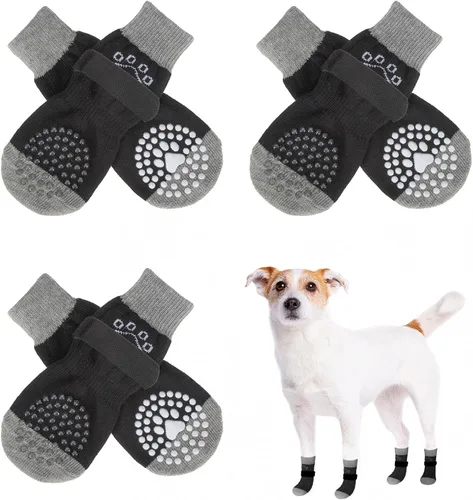 Vista 9 de SCENEREAL 6 piezas de calcetines antideslizantes para perros para prevenir lamido de patas para pavimento caliente/frío, calcetines de agarre