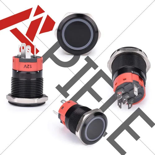 Vista 3 de APIELE Interruptor de botón de bloqueo de 0.748 in, 12 V CC, anillo de halo de ojo de ángel LED de 0.74 pulgadas, 1NO1NC SPDT con enchufe de cable