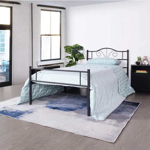 Vista 15 de Cabecero de cama de metal resistente para cama individual, estructura de acero, revestimiento de plata, estilo retro, sin necesidad