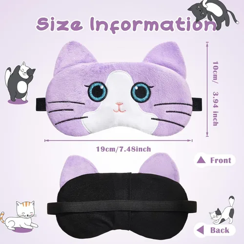 Vista 2 de Vicenpal 6 máscaras para dormir para niños, lindo gato, animal, cubierta suave y ligera, máscara kawaii para dormir, con vendas divertidas