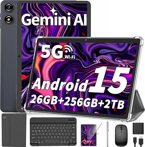 Vista 10 de Tablet Android de 10 pulgadas, tableta Android 16 2026 con teclado, 26 GB+256 GB (expansión de 2 TB), tableta Gemini AI con 8 núcleos, 8000 mAh Negro